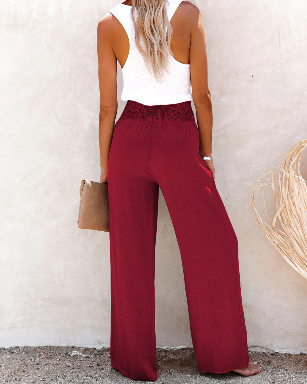 Elegante geknoopte hoge taille broek-Wijde Broeken-Calora-Wit-S-Calora