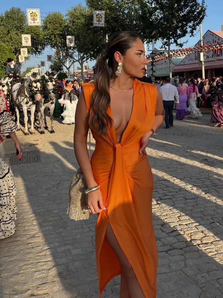 Elegante Geplooide Alijnjurk Met Fijnvallende Taille-Feest Jurken-Calora-Blauw-8 - 10 (S)-Calora
