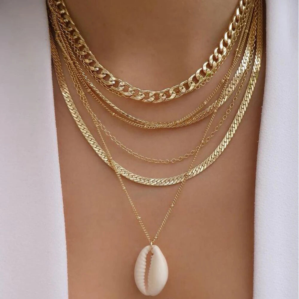 CALORA_ Elegante Gouden Parel Kettingen Set met Kristallen Hangers voor Vrouwen