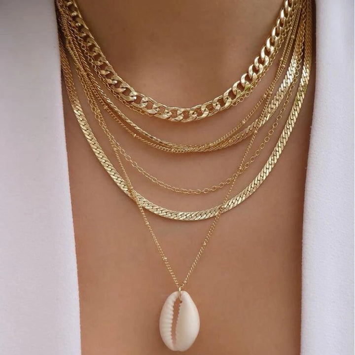 CALORA_ Elegante Gouden Parel Kettingen Set met Kristallen Hangers voor Vrouwen