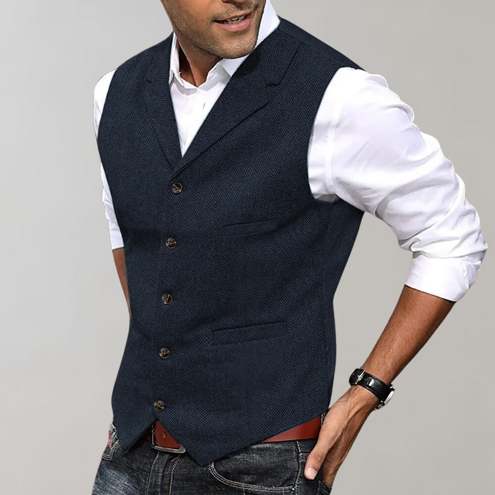 CALORA_ Elegante Heren Gilet in Groen, Bruin, Grijs en Marineblauw
