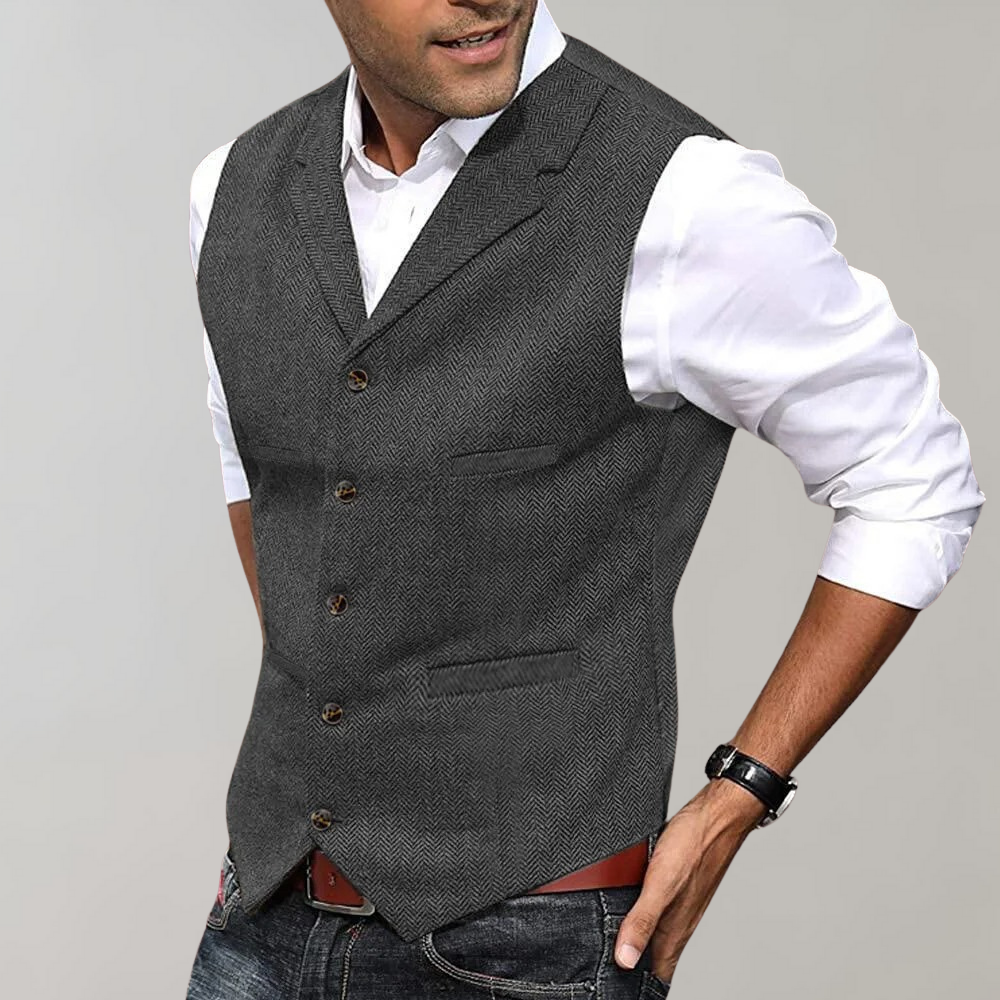 CALORA_ Elegante Heren Gilet in Groen, Bruin, Grijs en Marineblauw