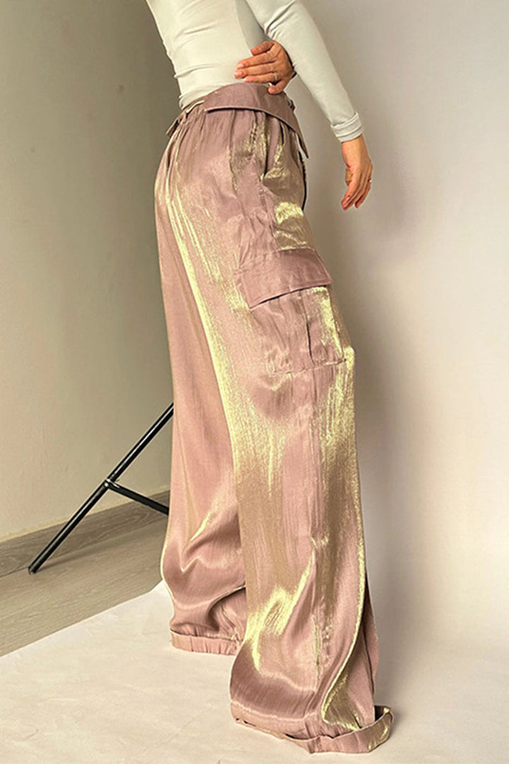 Elegante hoge taille broek met wijde pijpen-Wijde Broeken-Calora-Goud-S-Calora