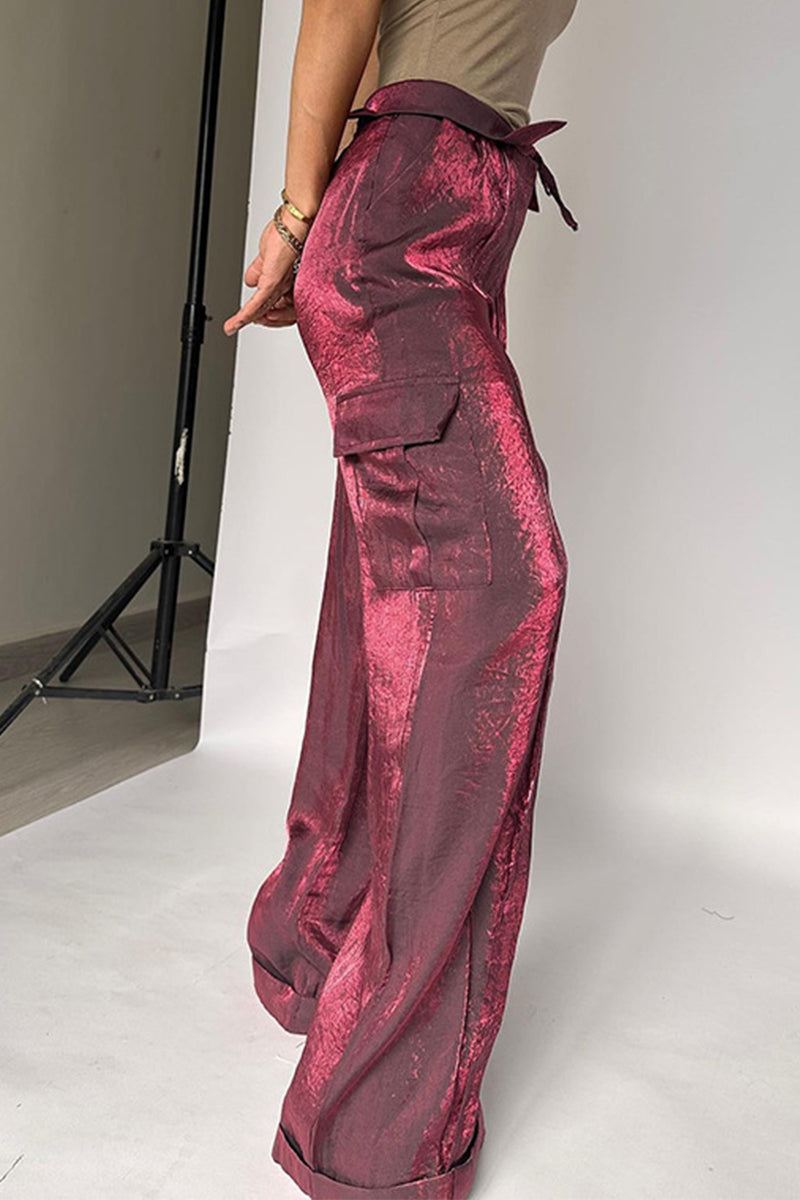 Elegante hoge taille broek met wijde pijpen-Wijde Broeken-Calora-Goud-S-Calora