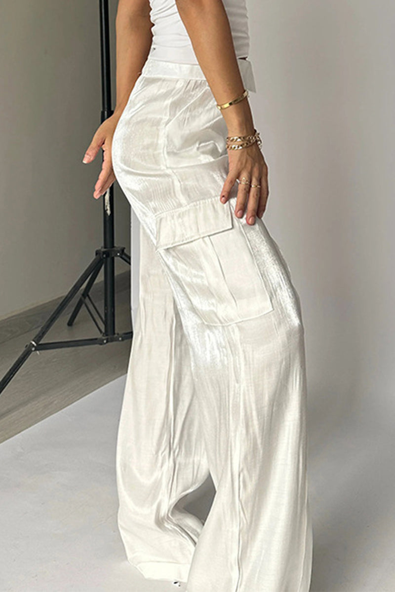 Elegante hoge taille broek met wijde pijpen-Wijde Broeken-Calora-Goud-S-Calora