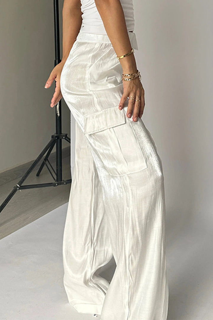 Elegante hoge taille broek met wijde pijpen-Wijde Broeken-Calora-Goud-S-Calora