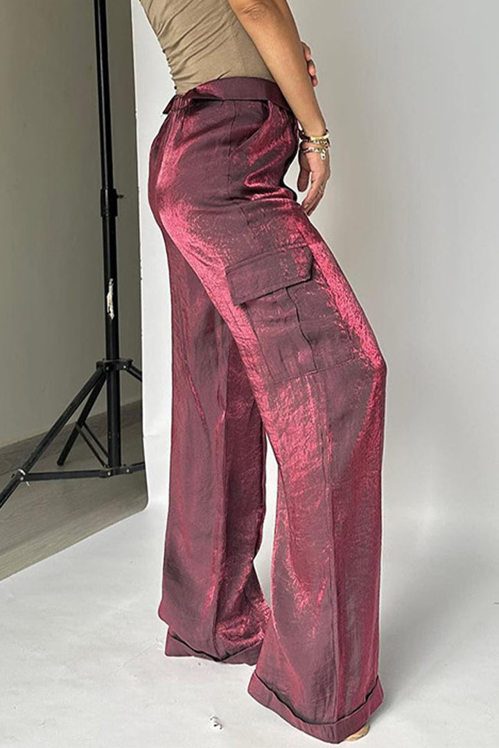 Elegante hoge taille broek met wijde pijpen-Wijde Broeken-Calora-Goud-S-Calora