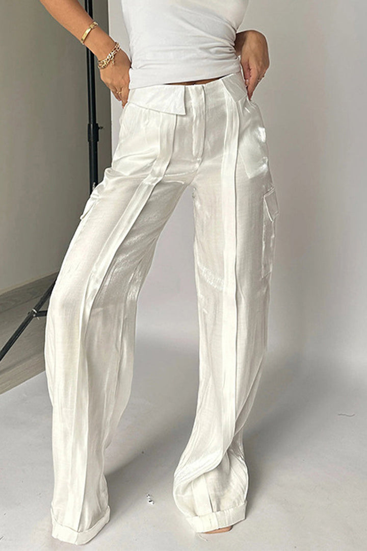 Elegante hoge taille broek met wijde pijpen-Wijde Broeken-Calora-Goud-S-Calora