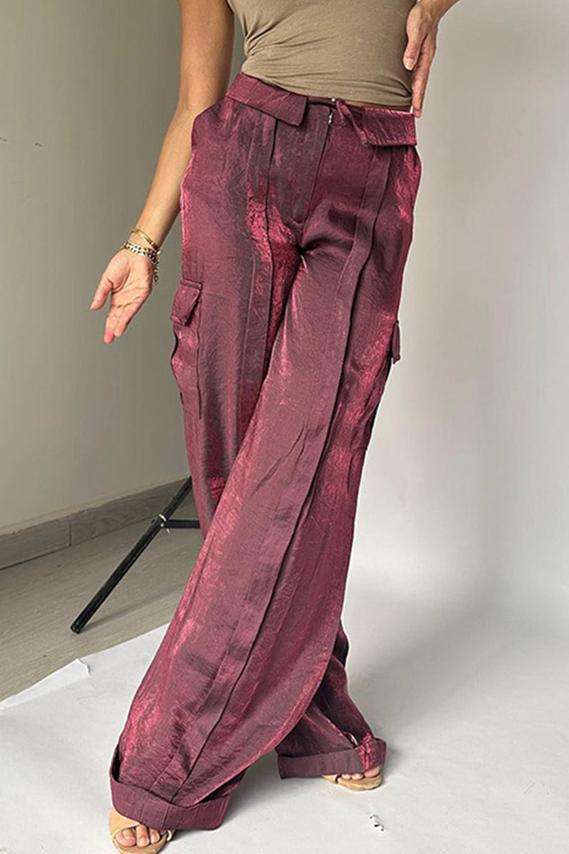 Elegante hoge taille broek met wijde pijpen-Wijde Broeken-Calora-Paars-S-Calora