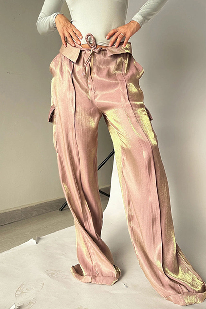 Elegante hoge taille broek met wijde pijpen-Wijde Broeken-Calora-Roze-S-Calora