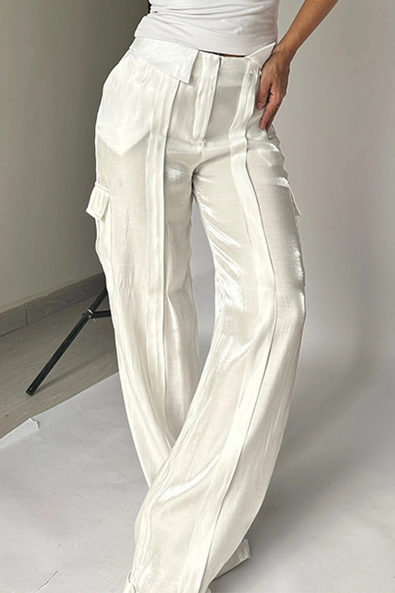 Elegante hoge taille broek met wijde pijpen-Wijde Broeken-Calora-Wit-S-Calora