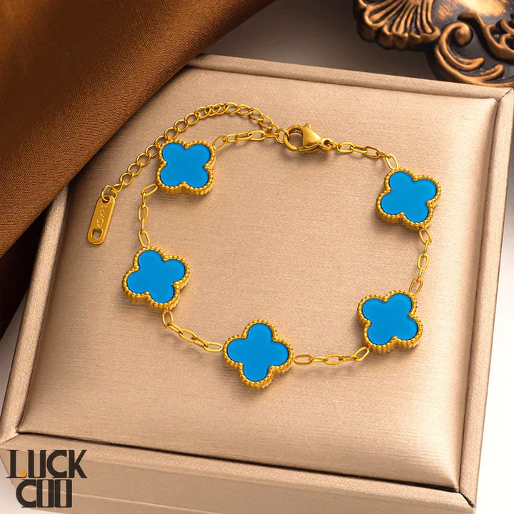CALORA_ Elegante Hypoallergene Gelukkige Klaver Armband van 14K Verguld Staal