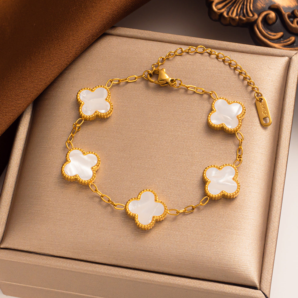 CALORA_ Elegante Hypoallergene Gelukkige Klaver Armband van 14K Verguld Staal
