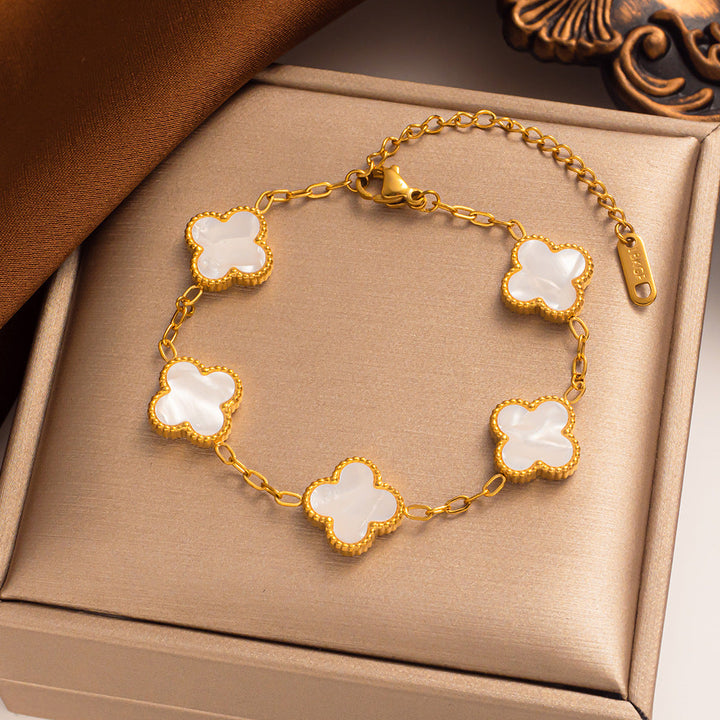 CALORA_ Elegante Hypoallergene Gelukkige Klaver Armband van 14K Verguld Staal
