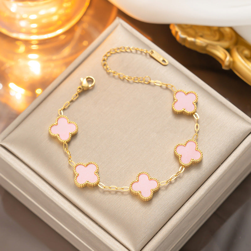CALORA_ Elegante Hypoallergene Gelukkige Klaver Armband van 14K Verguld Staal