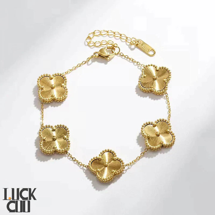 CALORA_ Elegante Hypoallergene Gelukkige Klaver Armband van 14K Verguld Staal