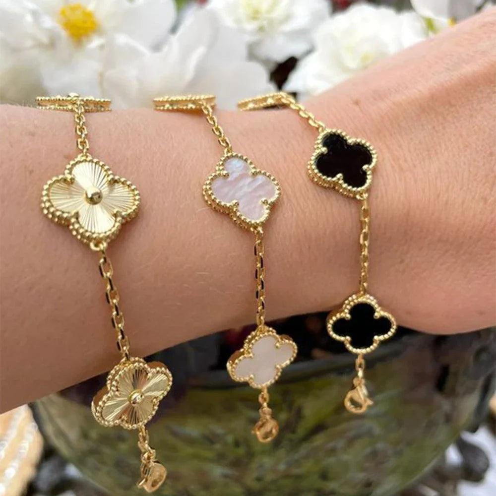 CALORA_ Elegante Hypoallergene Gelukkige Klaver Armband van 14K Verguld Staal