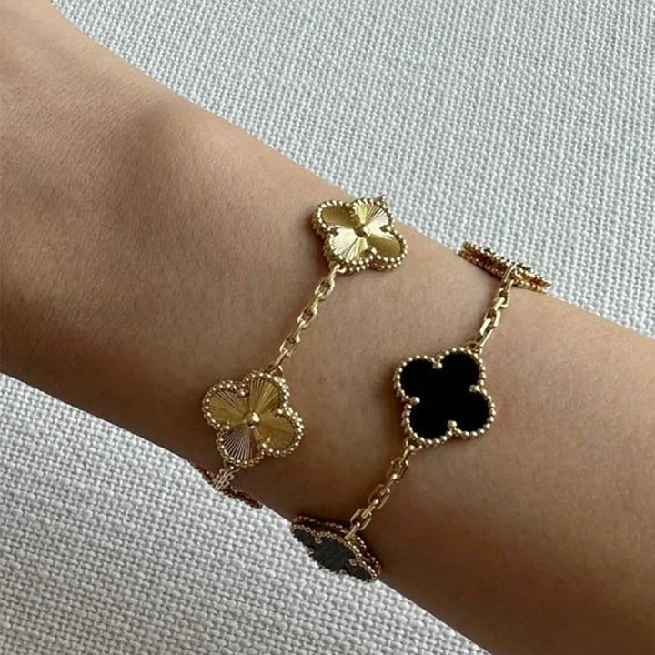 CALORA_ Elegante Hypoallergene Gelukkige Klaver Armband van 14K Verguld Staal