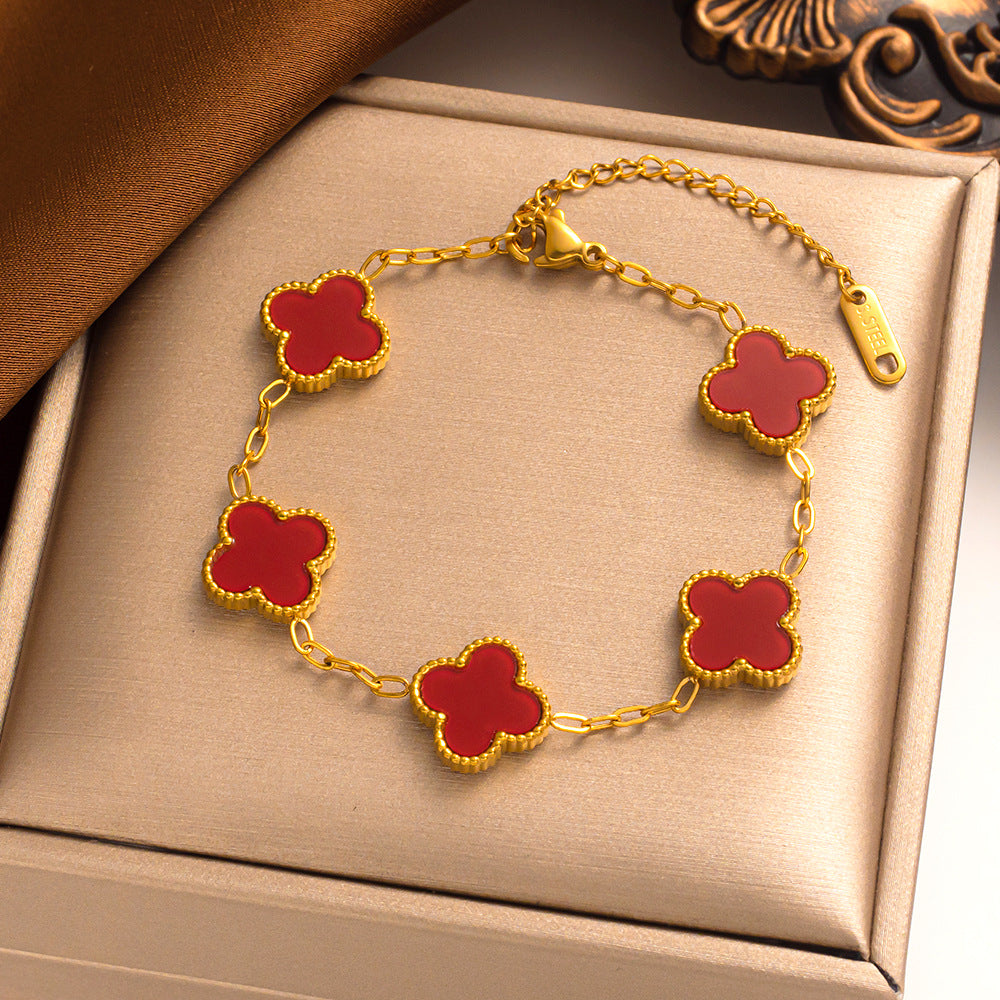 CALORA_ Elegante Hypoallergene Gelukkige Klaver Armband van 14K Verguld Staal
