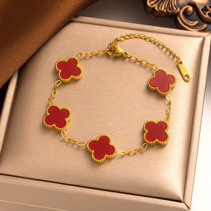 CALORA_ Elegante Hypoallergene Gelukkige Klaver Armband van 14K Verguld Staal