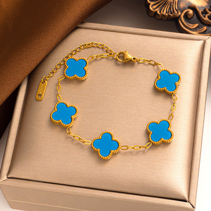 CALORA_ Elegante Hypoallergene Gelukkige Klaver Armband van 14K Verguld Staal