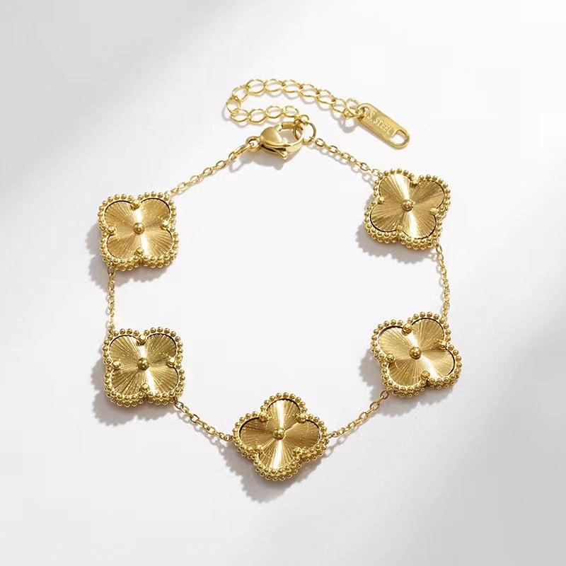CALORA_ Elegante Hypoallergene Gelukkige Klaver Armband van 14K Verguld Staal