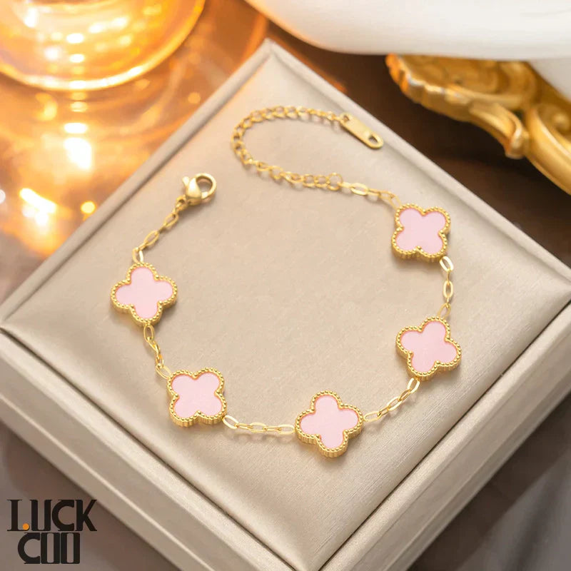 CALORA_ Elegante Hypoallergene Gelukkige Klaver Armband van 14K Verguld Staal