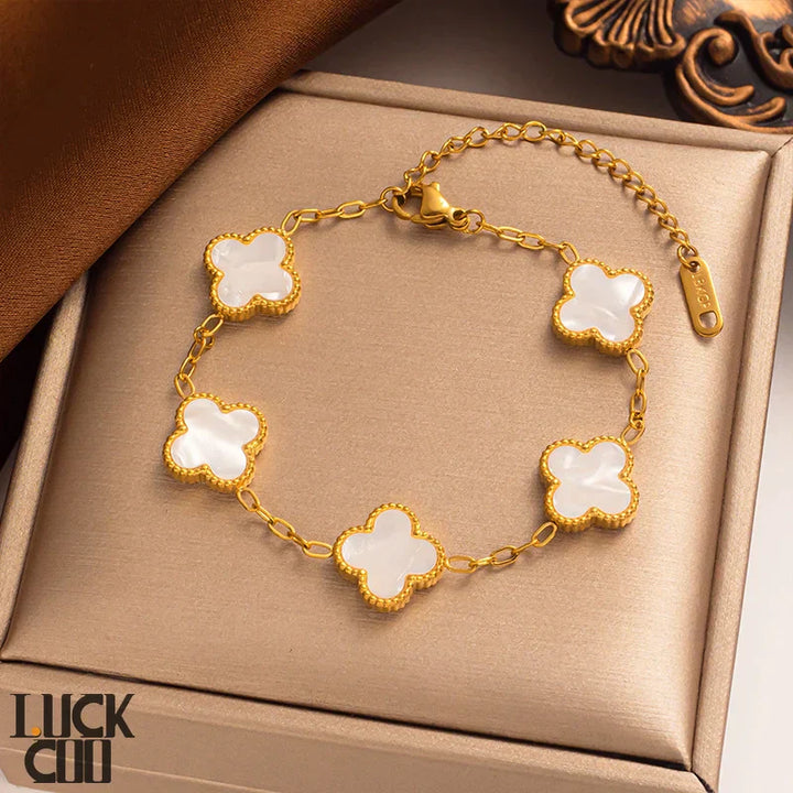 CALORA_ Elegante Hypoallergene Gelukkige Klaver Armband van 14K Verguld Staal