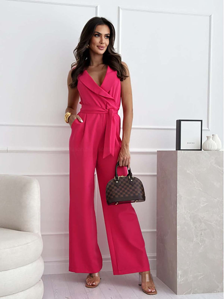 Elegante Jumpsuit met open hals en Wijde Pijpen-Jumpsuits-Calora-Wit-S-Calora