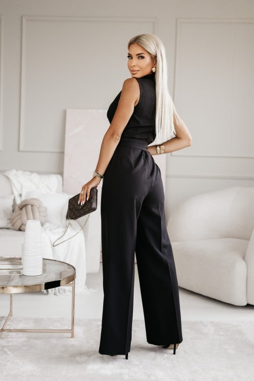 Elegante Jumpsuit met open hals en Wijde Pijpen-Jumpsuits-Calora-Wit-S-Calora