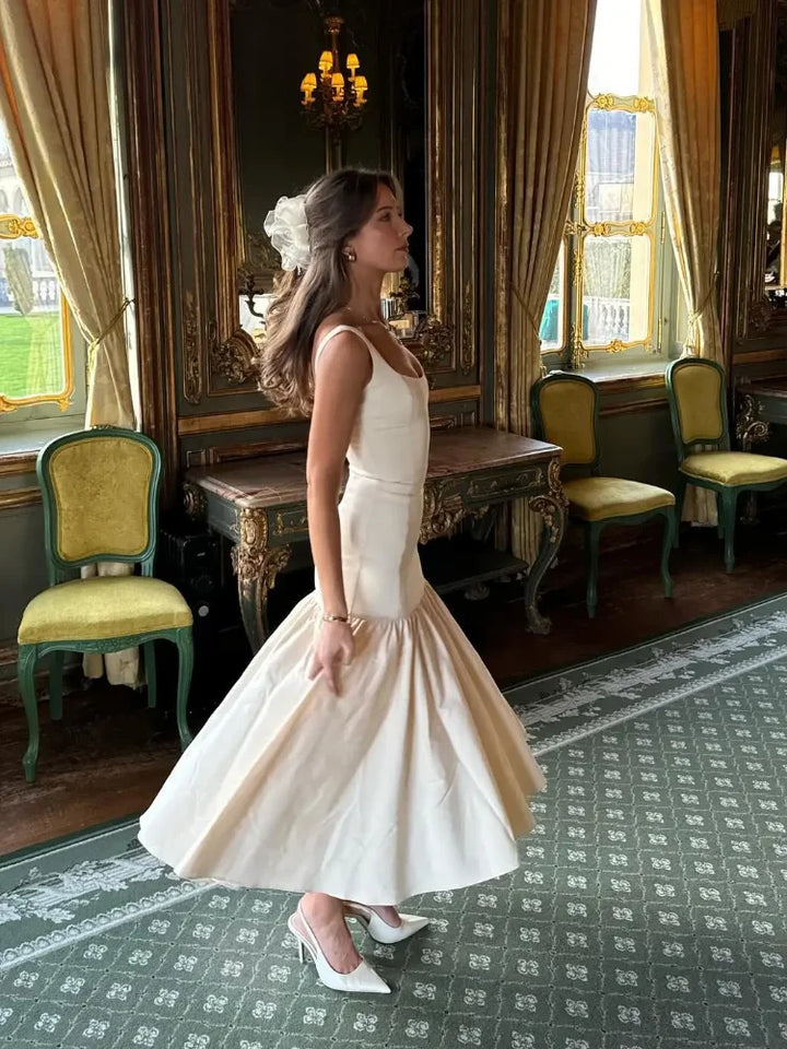 Elegante Lange Jurk Met Ruches En Smalle Spaghettibandjes-Feest Jurken-Calora-Zwart-S-Calora