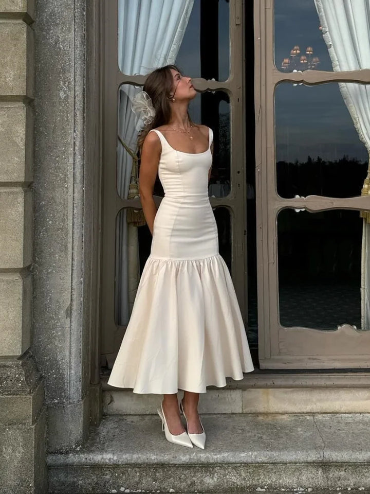 Elegante Lange Jurk Met Ruches En Smalle Spaghettibandjes-Feest Jurken-Calora-Zwart-S-Calora