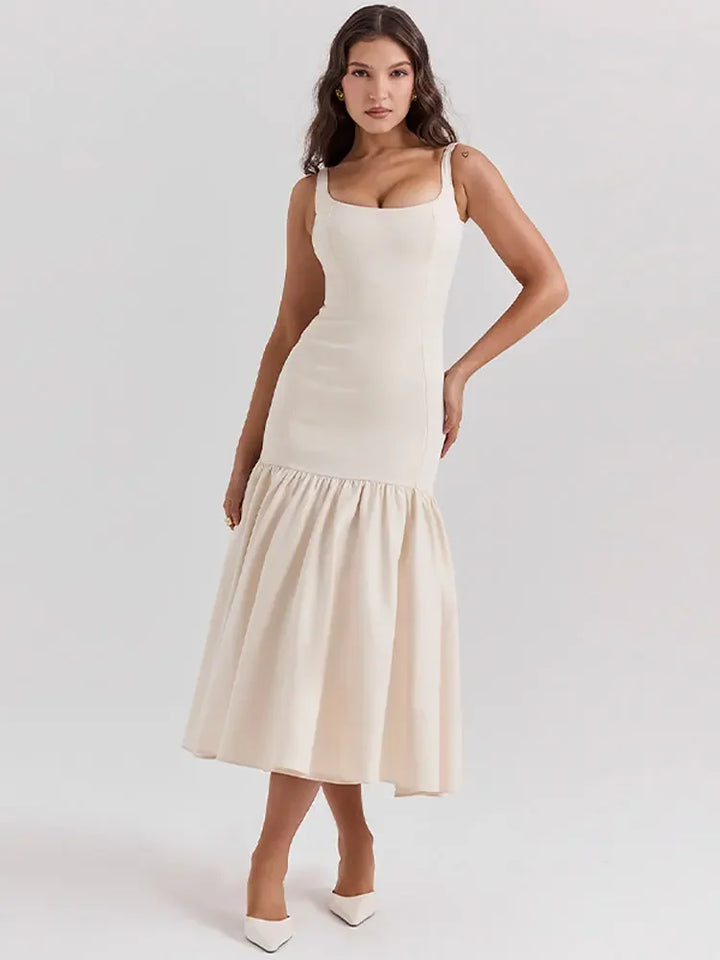Elegante Lange Jurk Met Ruches En Smalle Spaghettibandjes-Feest Jurken-Calora-Zwart-S-Calora