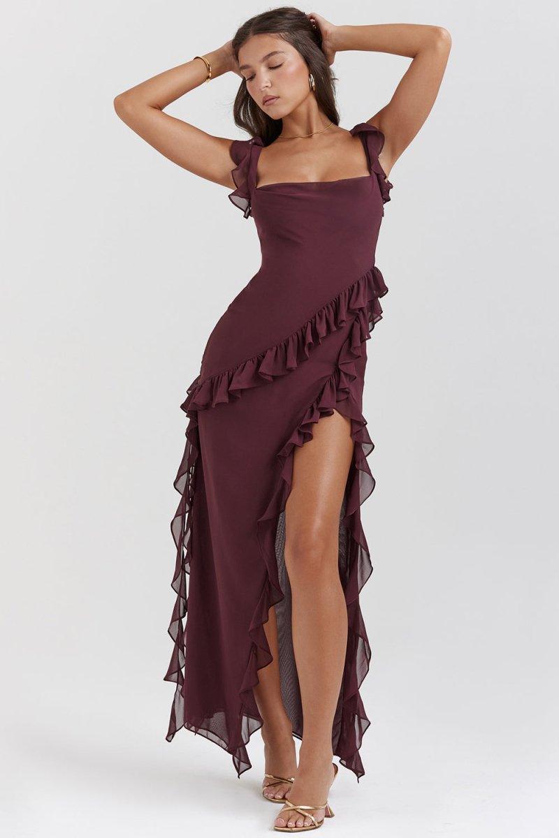 Elegante Lange Jurk Met Ruches Romantische Feestjurk-Zomer Jurken-Calora-Rood-S-Calora