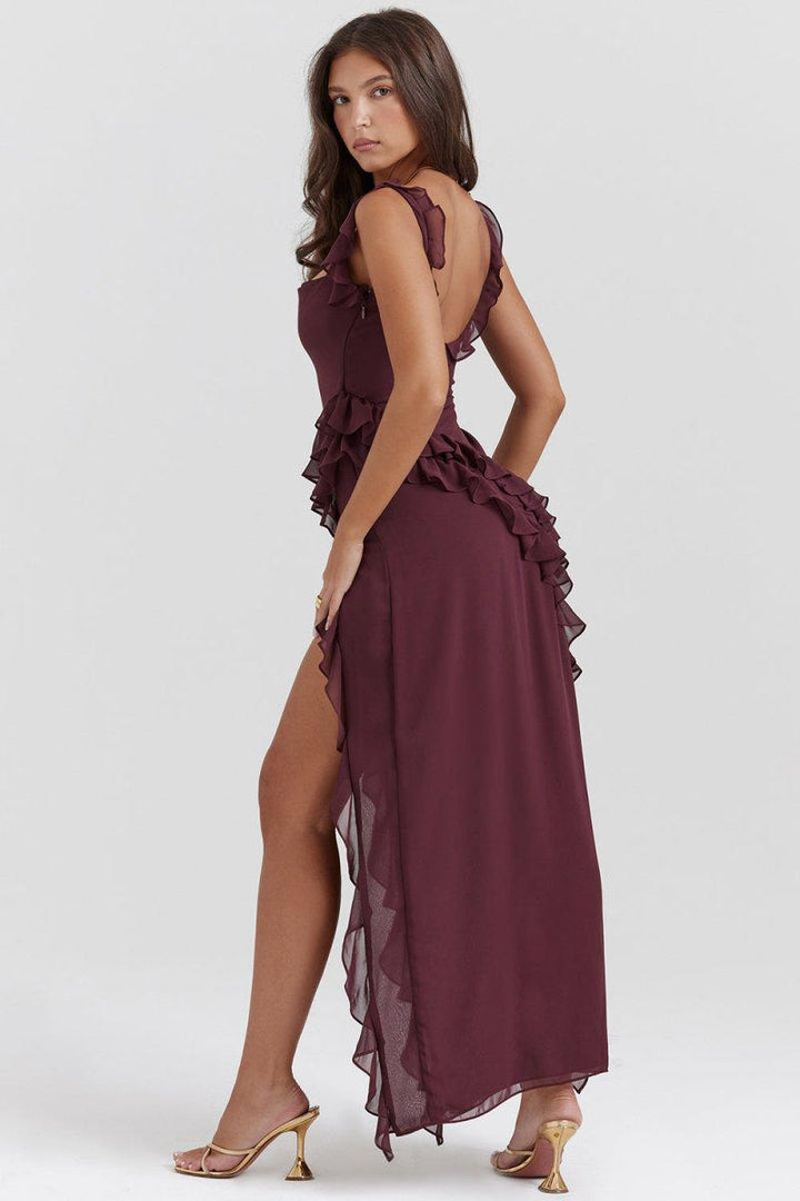 Elegante Lange Jurk Met Ruches Romantische Feestjurk-Zomer Jurken-Calora-Rood-S-Calora