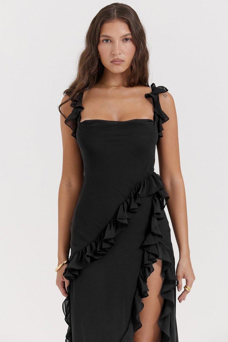 Elegante Lange Jurk Met Ruches Romantische Feestjurk-Zomer Jurken-Calora-Rood-S-Calora