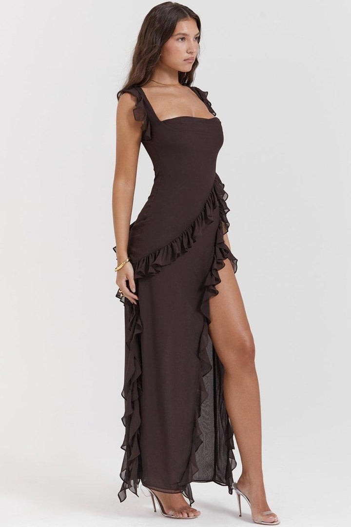 Elegante Lange Jurk Met Ruches Romantische Feestjurk-Zomer Jurken-Calora-Rood-S-Calora