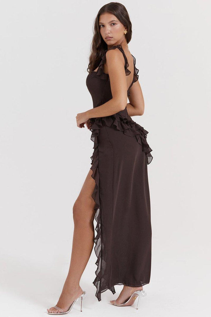 Elegante Lange Jurk Met Ruches Romantische Feestjurk-Zomer Jurken-Calora-Rood-S-Calora