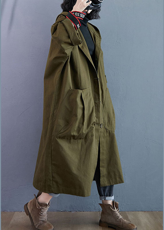 Elegante Legergroene Trenchcoat met Knoopsluiting en Capuchon-Zomer Jassen-Calora-S-Calora
