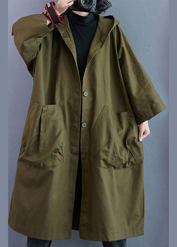 Elegante Legergroene Trenchcoat met Knoopsluiting en Capuchon-Zomer Jassen-Calora-S-Calora