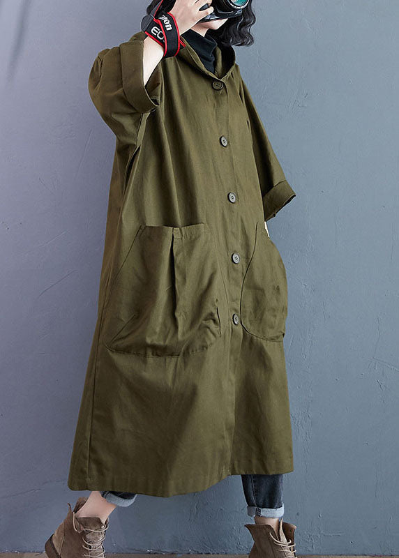 Elegante Legergroene Trenchcoat met Knoopsluiting en Capuchon-Zomer Jassen-Calora-S-Calora