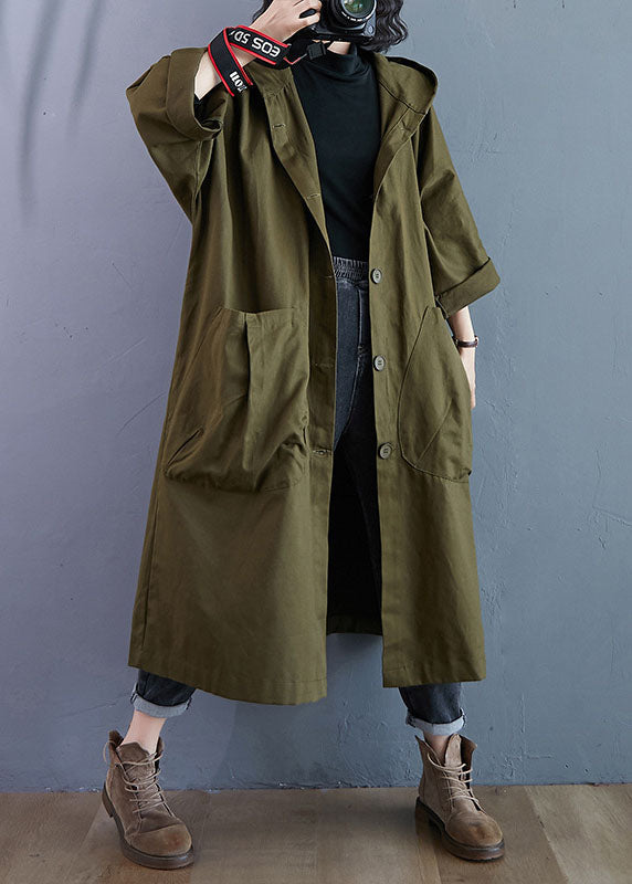 Elegante Legergroene Trenchcoat met Knoopsluiting en Capuchon-Zomer Jassen-Calora-S-Calora