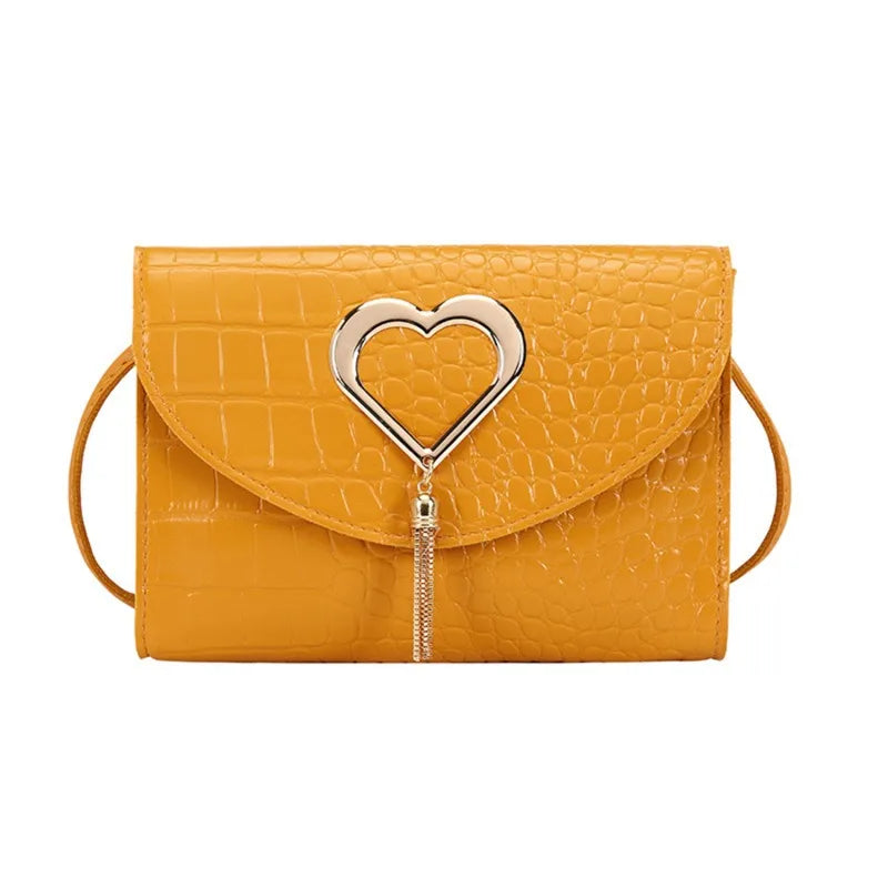Elegante Leren Handtas met Hart detail-Handtassen-Calora-Geel-Calora