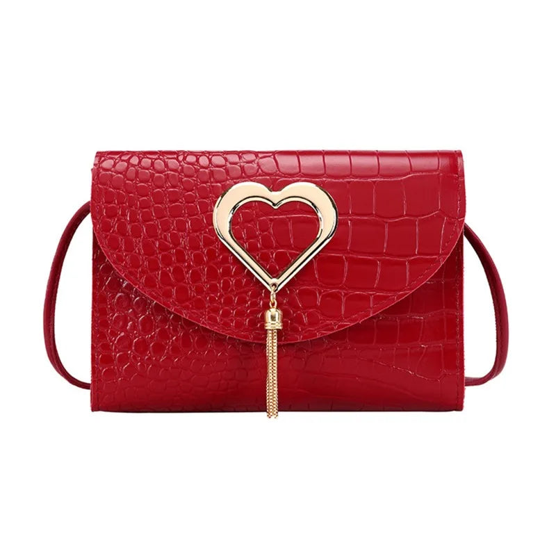 Elegante Leren Handtas met Hart detail-Handtassen-Calora-Rood-Calora