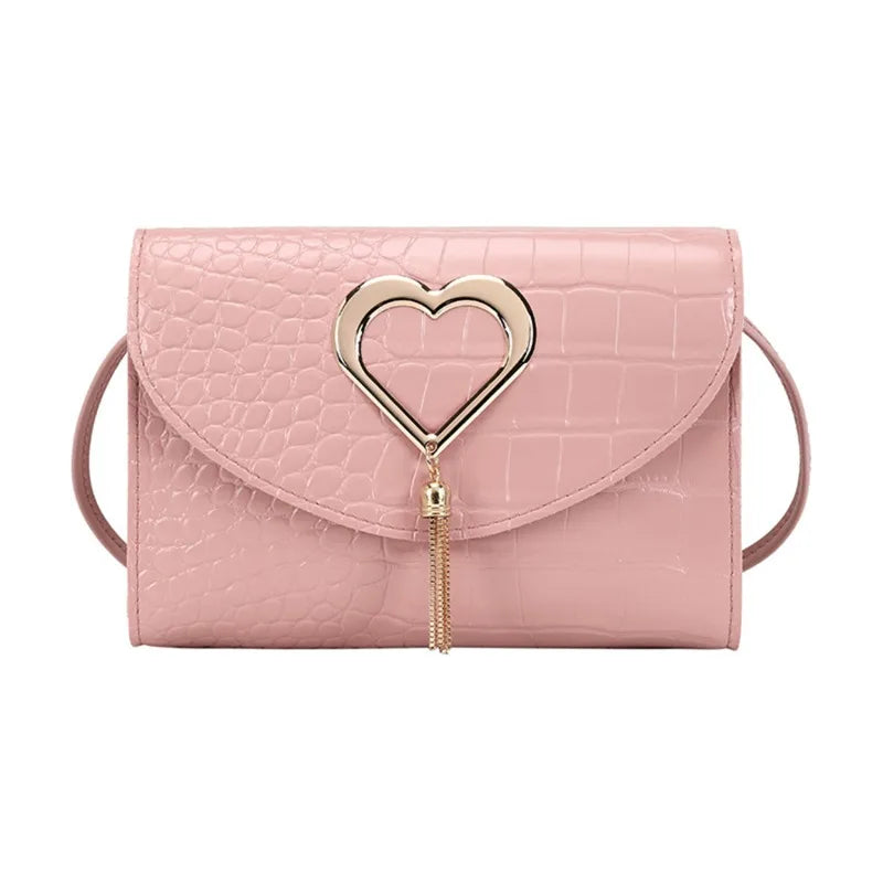 Elegante Leren Handtas met Hart detail-Handtassen-Calora-Roze-Calora
