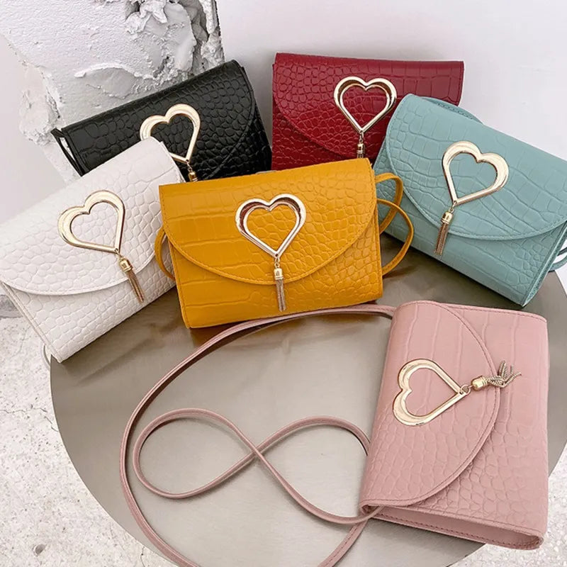 Elegante Leren Handtas met Hart detail-Handtassen-Calora-Zwart-Calora