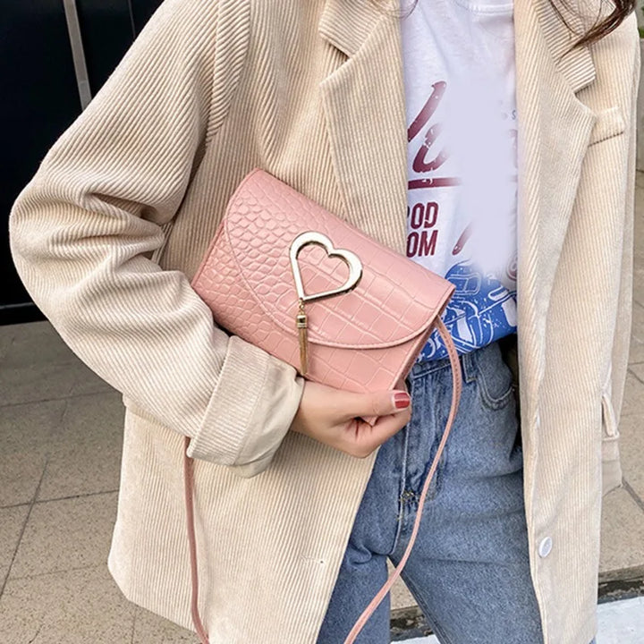 Elegante Leren Handtas met Hart detail-Handtassen-Calora-Zwart-Calora