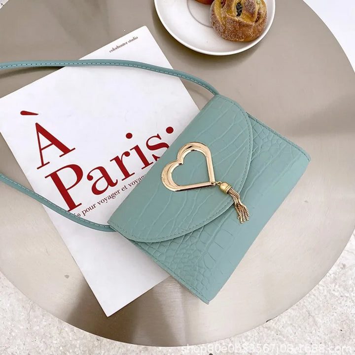 Elegante Leren Handtas met Hart detail-Handtassen-Calora-Zwart-Calora