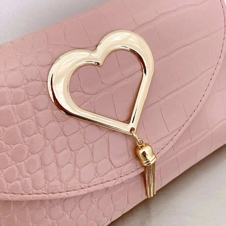 Elegante Leren Handtas met Hart detail-Handtassen-Calora-Zwart-Calora