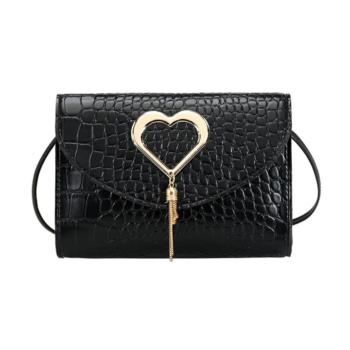 Elegante Leren Handtas met Hart detail-Handtassen-Calora-Zwart-Calora